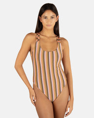 Sunset Shine Stripe Moderate Crossback One Piece | Hurley - Sunrise Pink