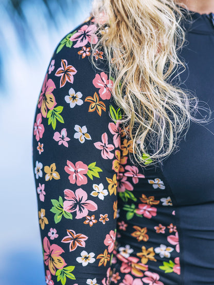 Hibiscus Dream Long Sleeve Front Zip Rashguard | Hurley - Black Floral