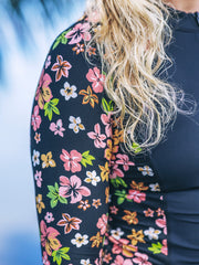 Hibiscus Dream Long Sleeve Front Zip Rashguard | Hurley - Black Floral
