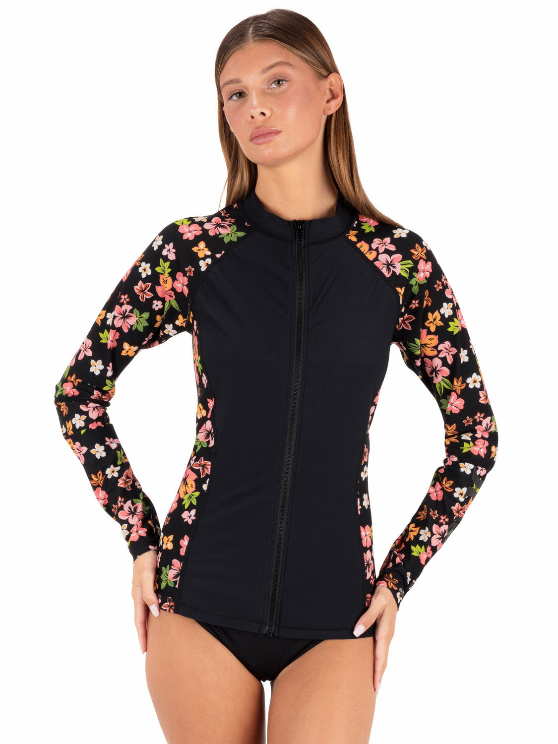 Hibiscus Dream Long Sleeve Front Zip Rashguard | Hurley - Black Floral