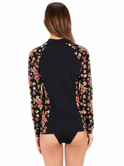 Hibiscus Dream Long Sleeve Front Zip Rashguard | Hurley - Black Floral