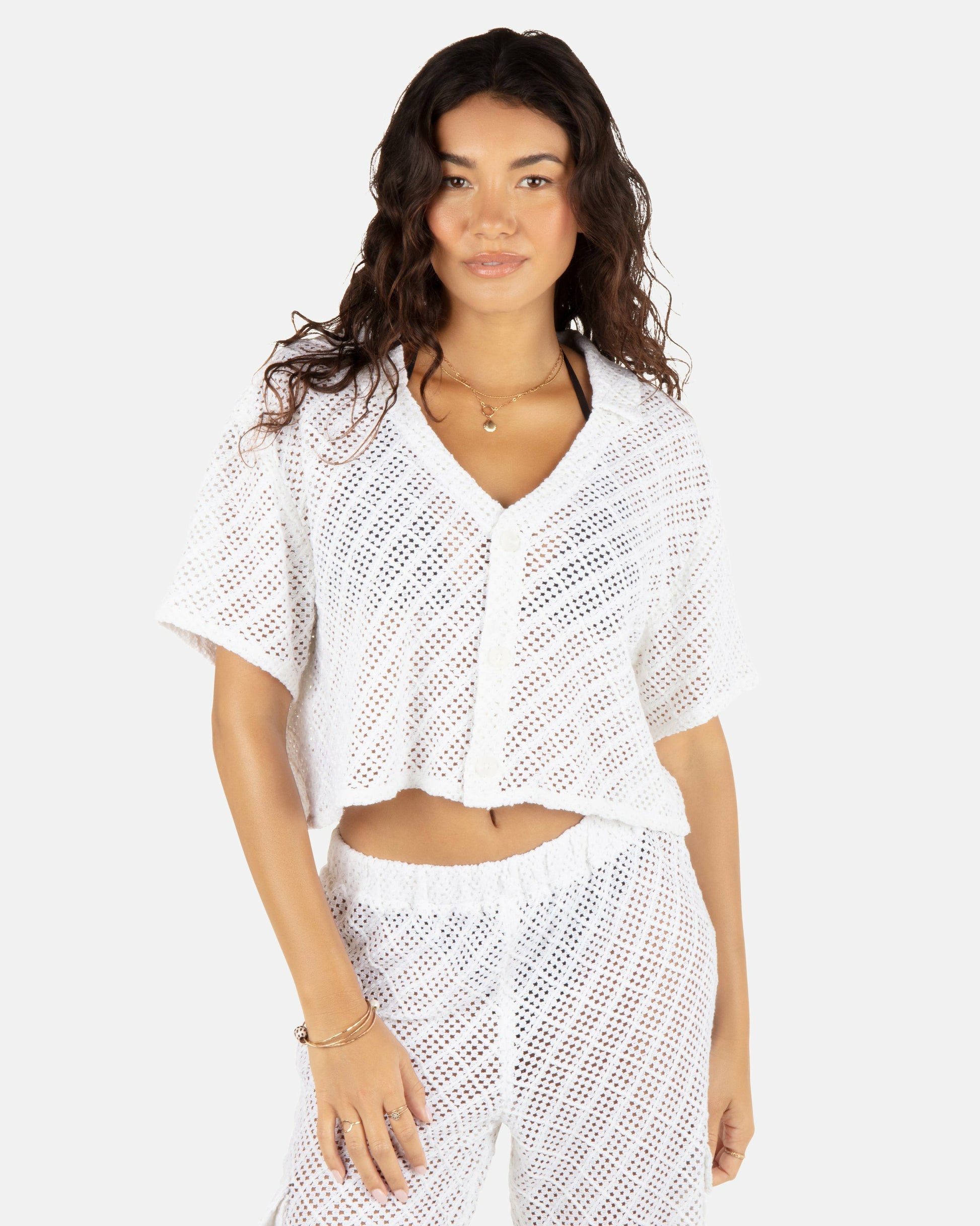 Crochet Camp Shirt | Hurley - White