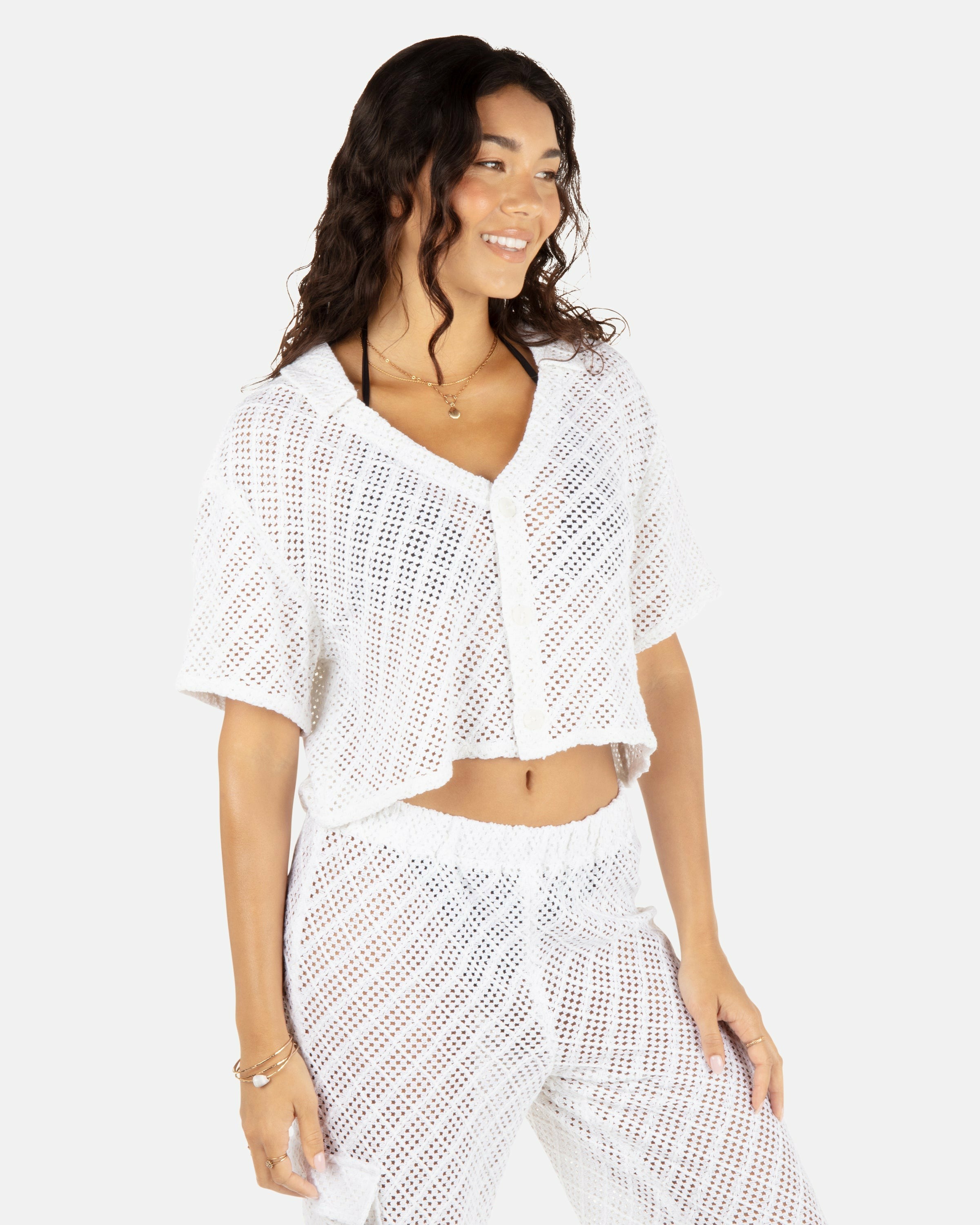 Crochet Camp Shirt | Hurley - White