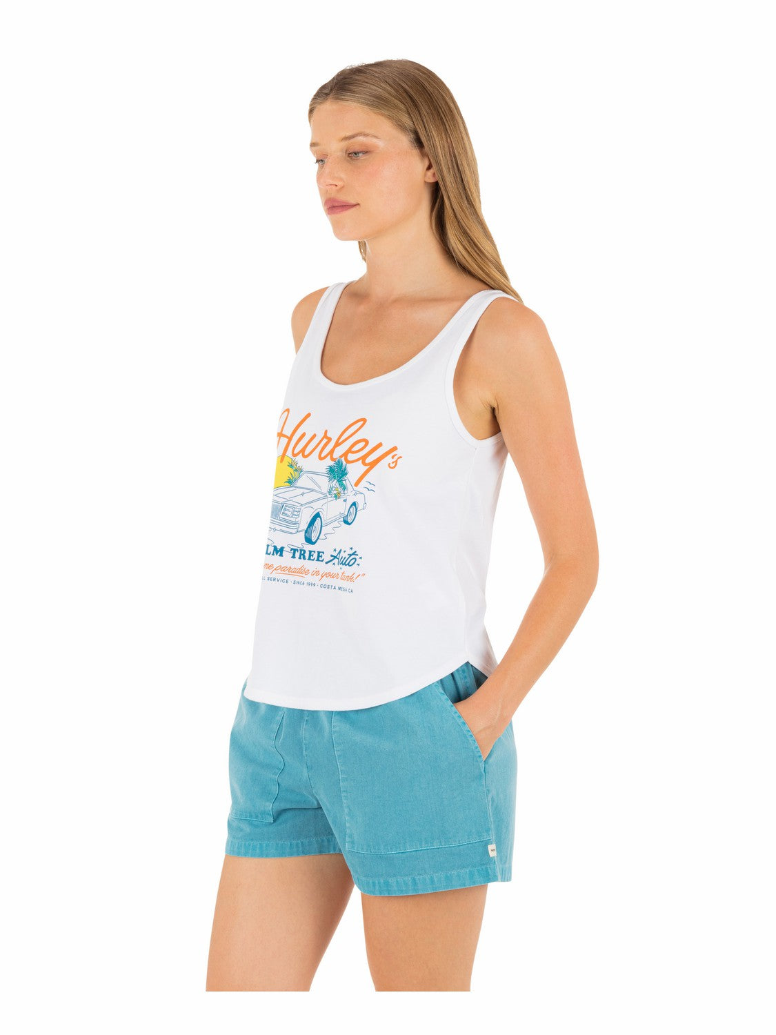 Palm Tree Auto Scoop Hem Tank | Hurley - White