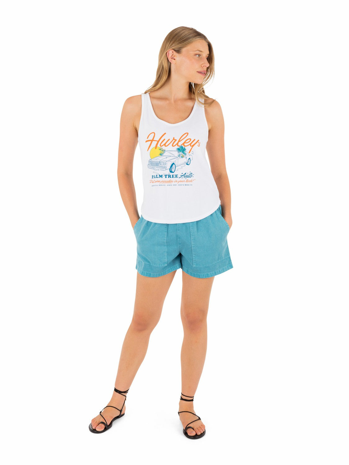 Palm Tree Auto Scoop Hem Tank | Hurley - White
