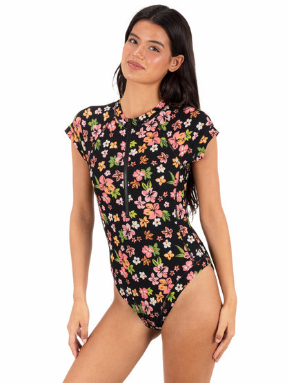 Max Hibiscus Dream Cheeky Short Sleeve Surfsuit | Hurley - Black Floral