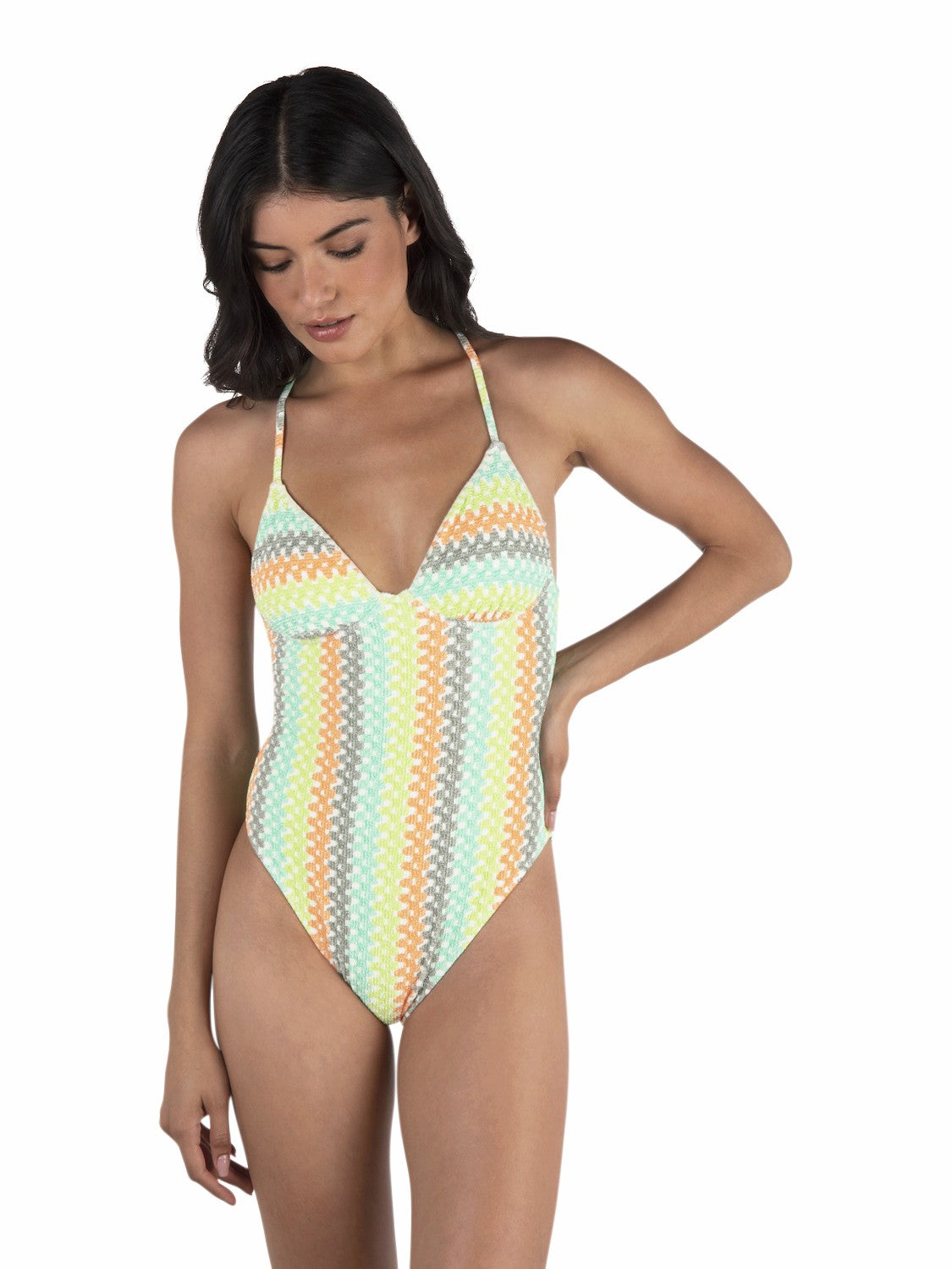 Stripe Crochet Scrunch Moderate One Piece | Hurley - Sour Apple