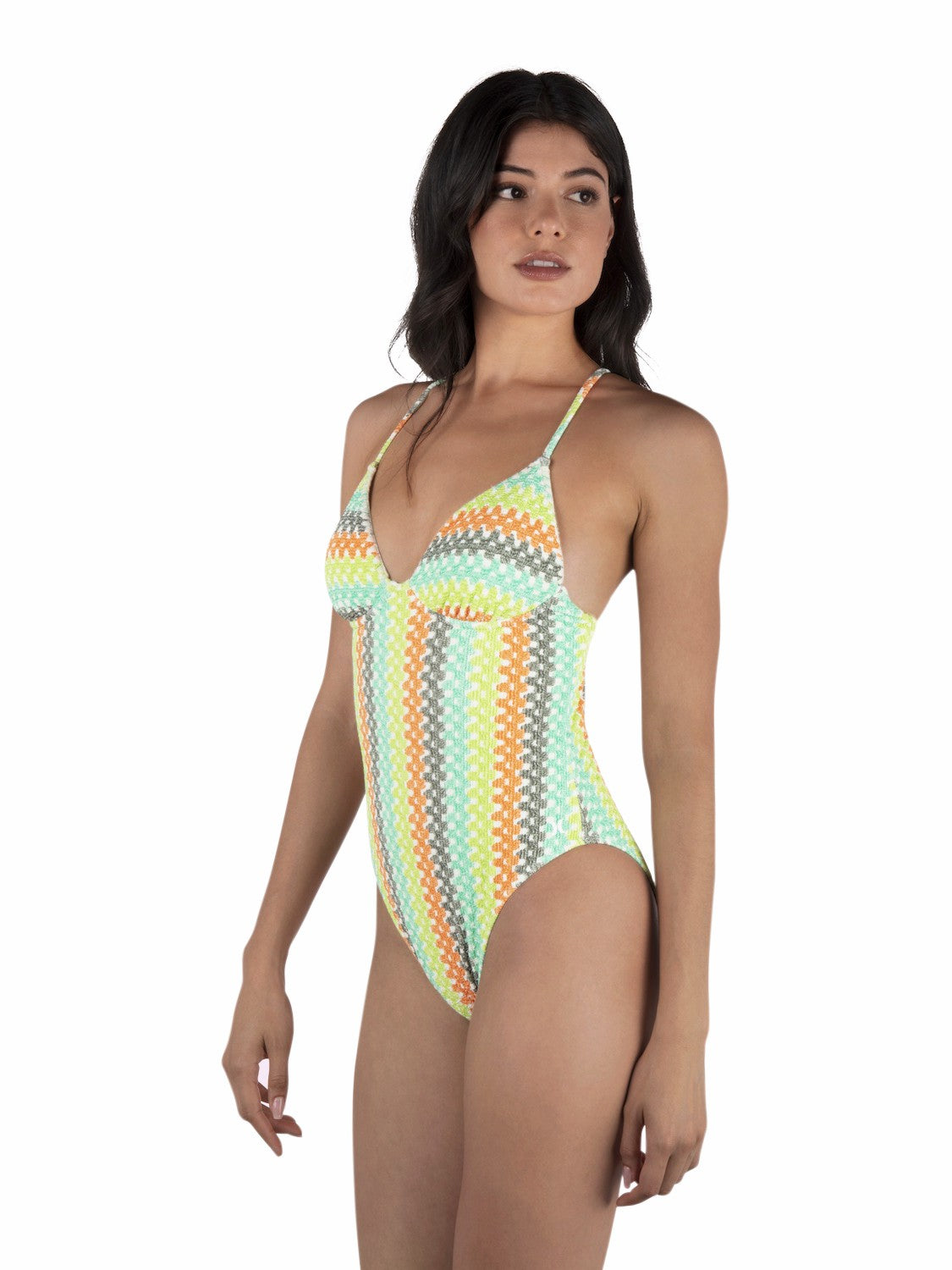 Stripe Crochet Scrunch Moderate One Piece | Hurley - Sour Apple
