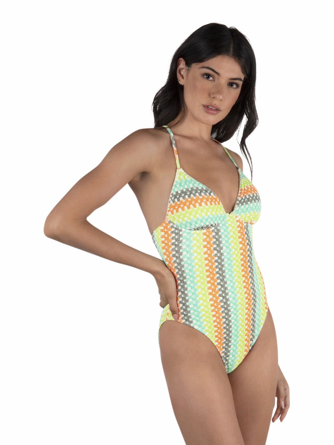 Stripe Crochet Scrunch Moderate One Piece | Hurley - Sour Apple