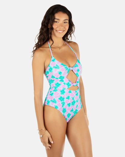 Lani Floral Cheeky Knot One Piece | Hurley - Teal