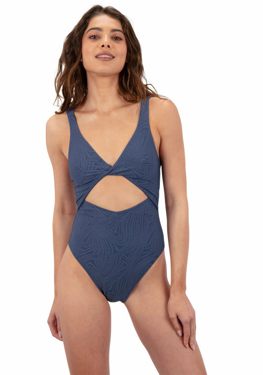 New Wave Jacquard Twist Front Cheeky One Piece | Hurley - Washed Indigo