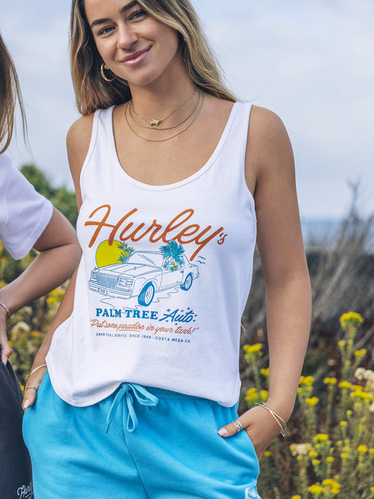 Palm Tree Auto Scoop Hem Tank | Hurley - White