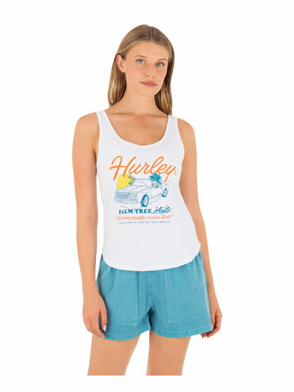 Palm Tree Auto Scoop Hem Tank | Hurley - White