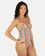 Printed Stripe Crochet Scrunch Soft Cup Moderate One Piece | Hurley - Orchid