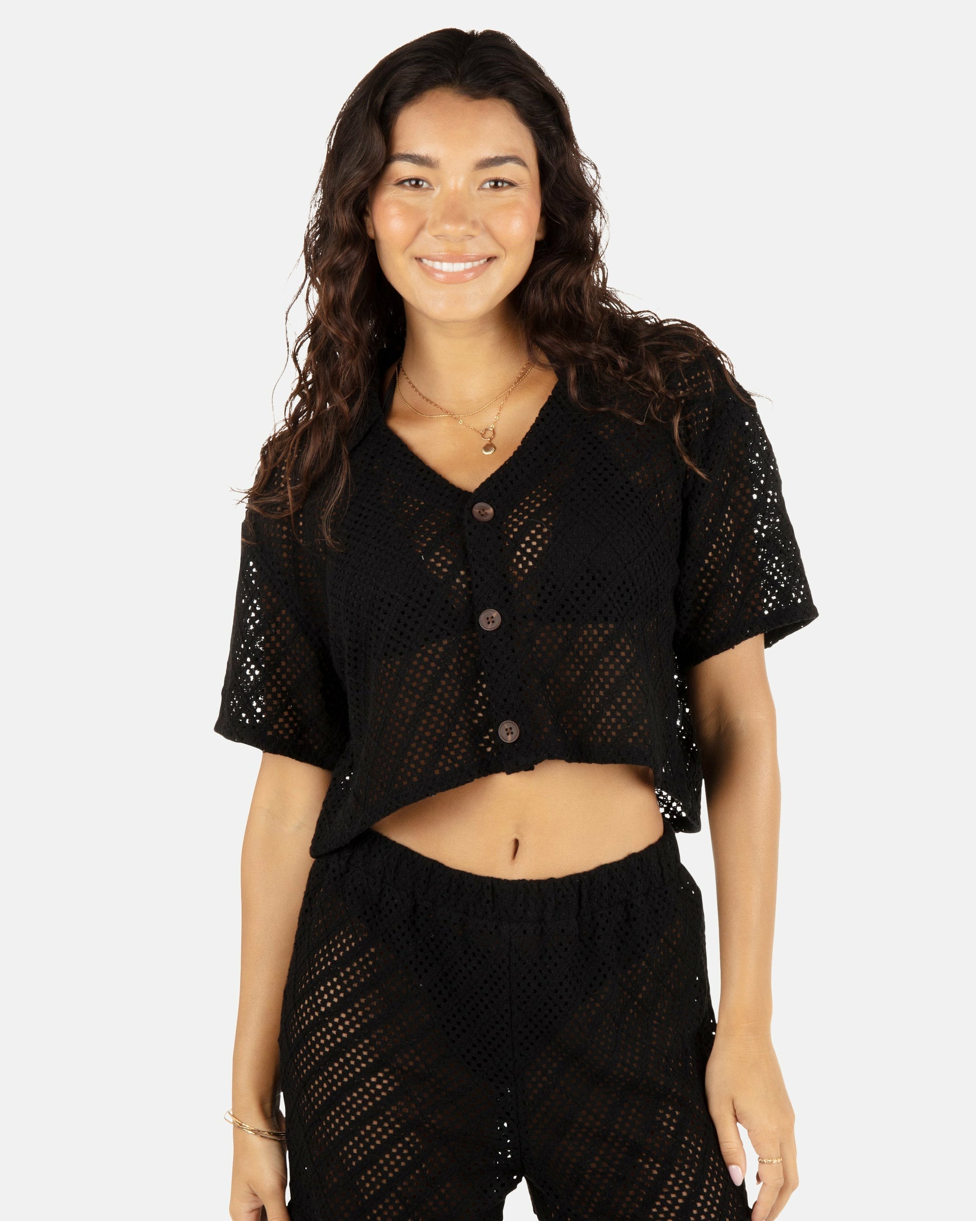 Crochet Camp Shirt | Hurley - Black