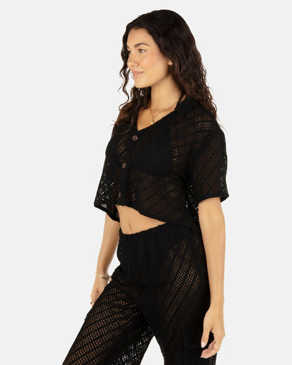 Crochet Camp Shirt | Hurley - Black