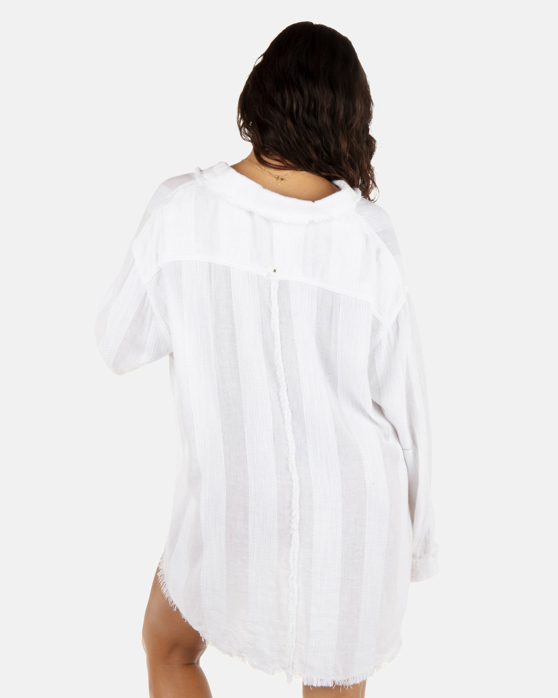 Solid Stripe Gauze Long Sleeve Button Front Shirt | Hurley - White