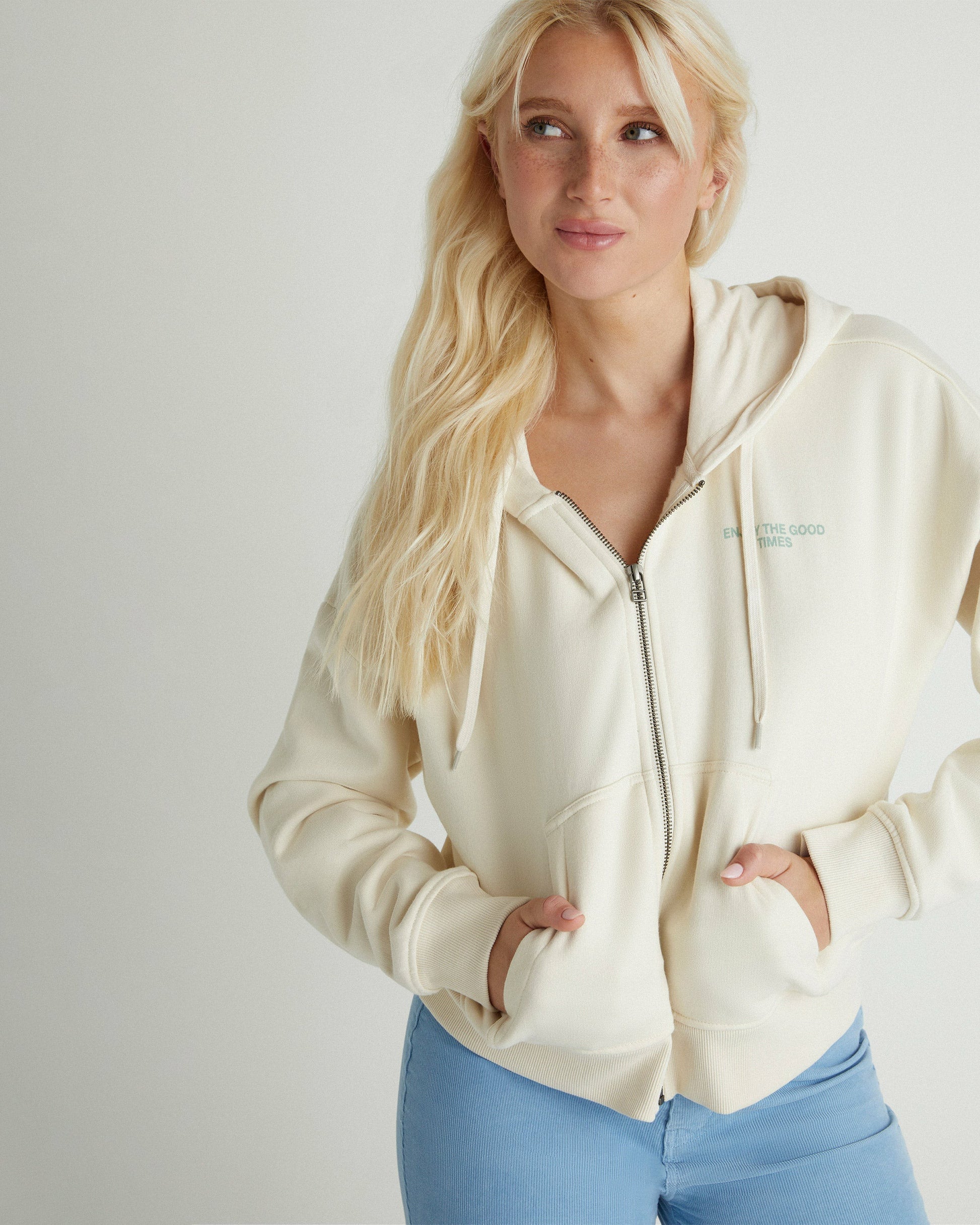 Enjoy The Good Crop Zip Hoodie | Hurley - Off White