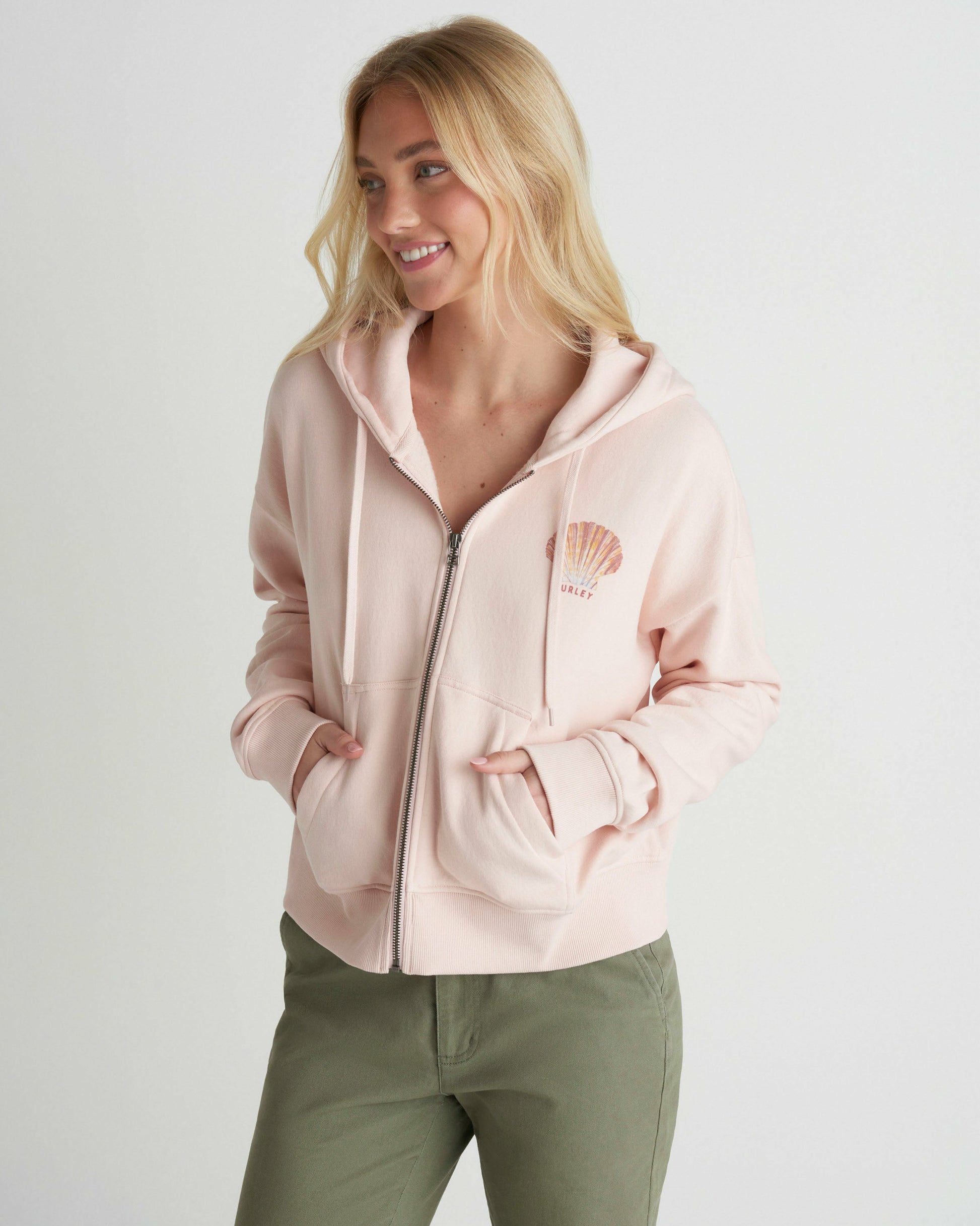 Shell Yeah Crop Zip Hoodie | Hurley - Seashell Pink