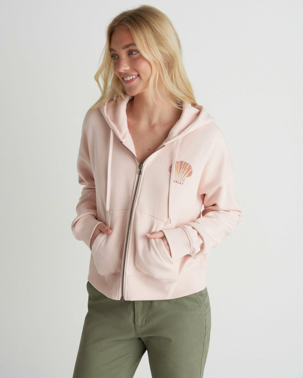 Shell Yeah Crop Zip Hoodie | Hurley - Seashell Pink