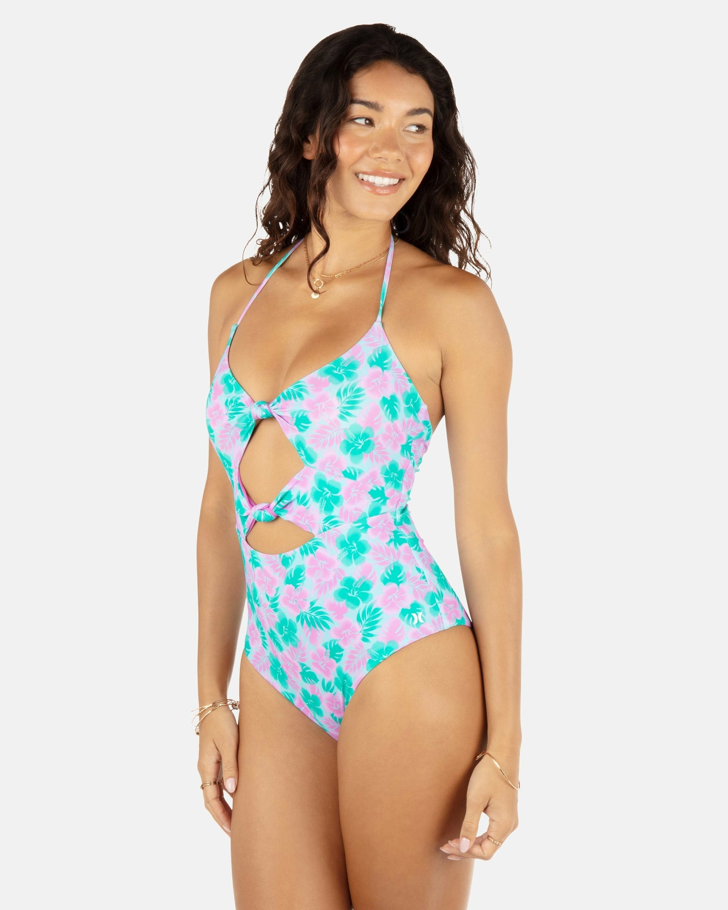 Lani Floral Cheeky Knot One Piece | Hurley - Teal