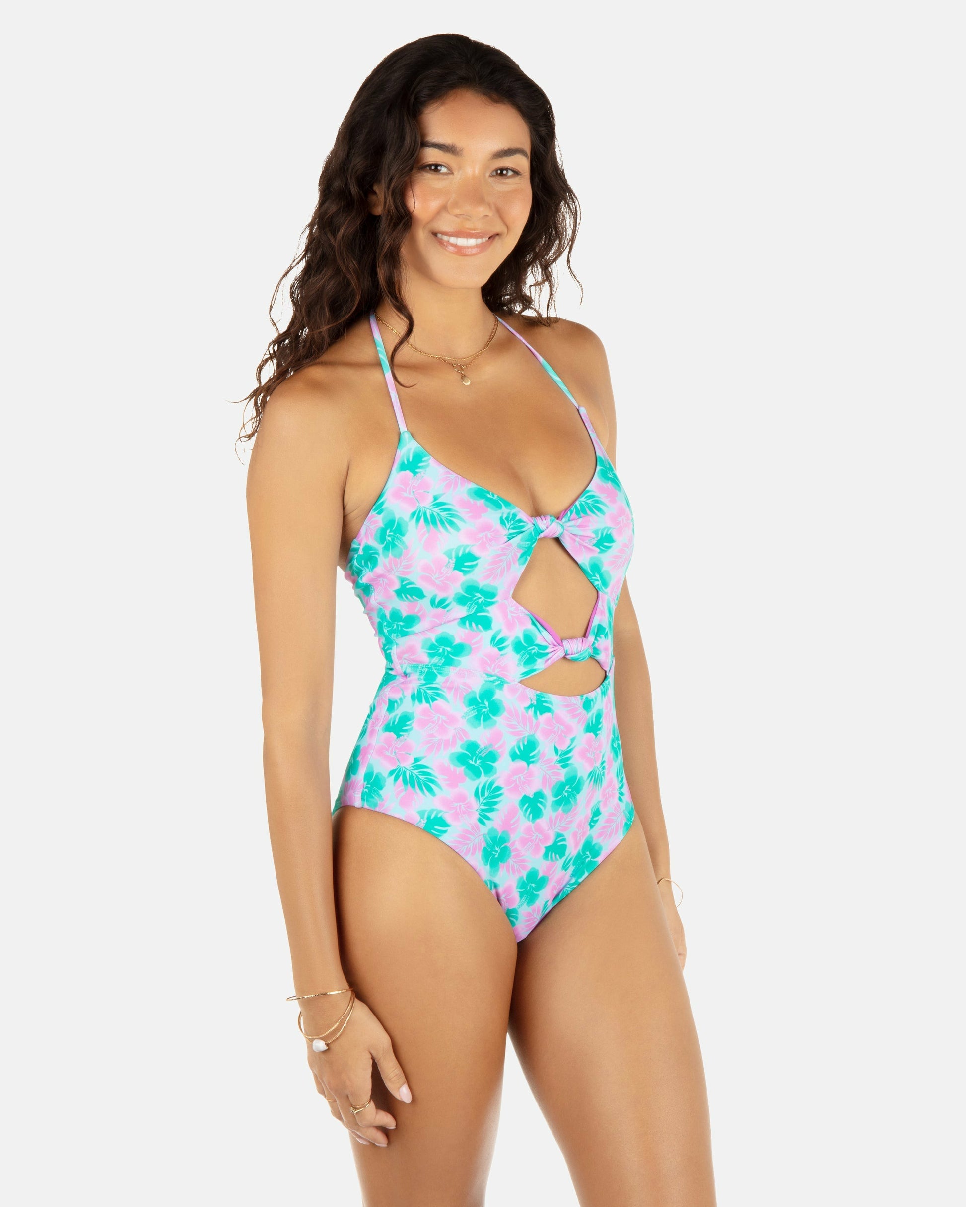 Lani Floral Cheeky Knot One Piece | Hurley - Teal
