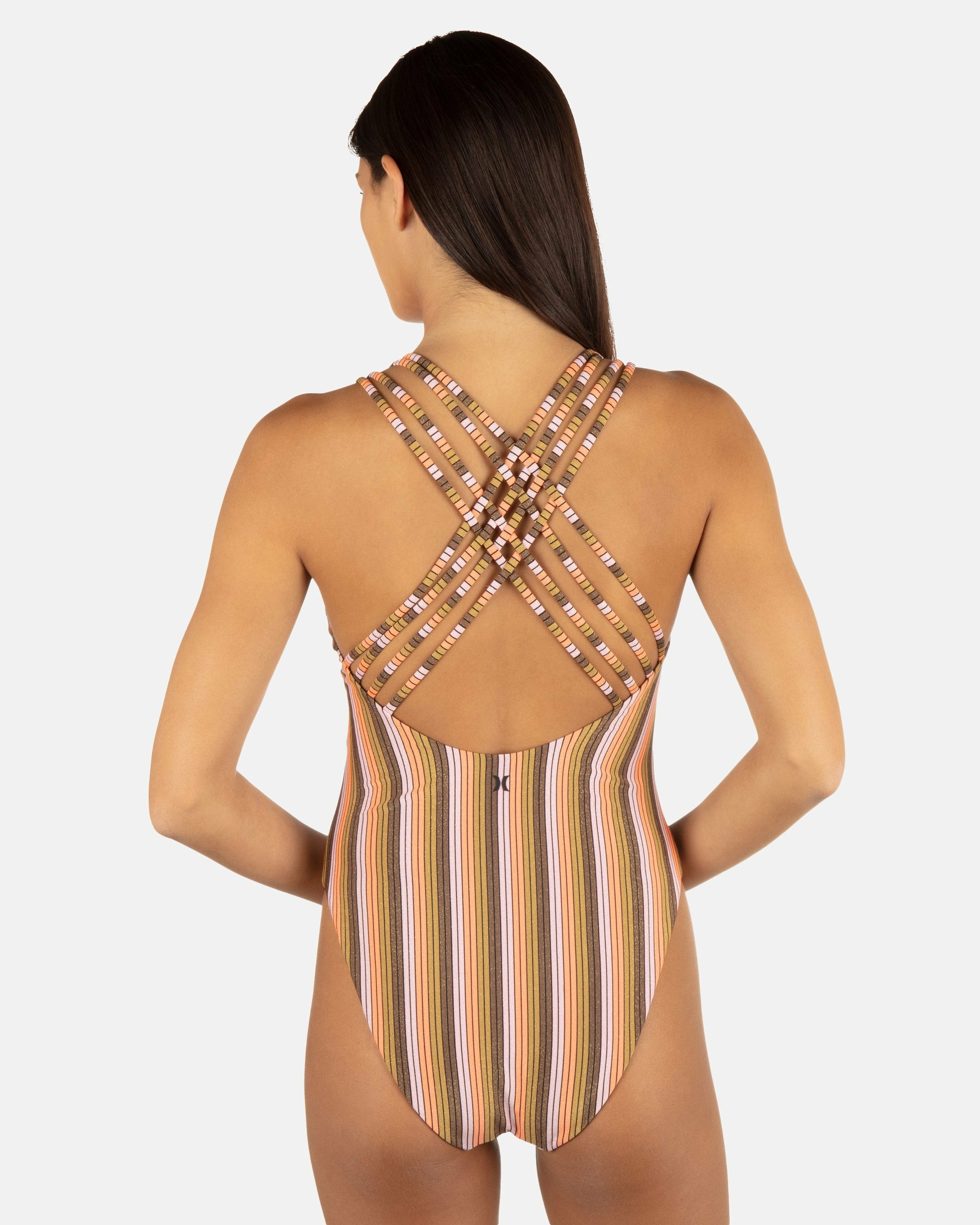 Sunset Shine Stripe Moderate Crossback One Piece | Hurley - Sunrise Pink