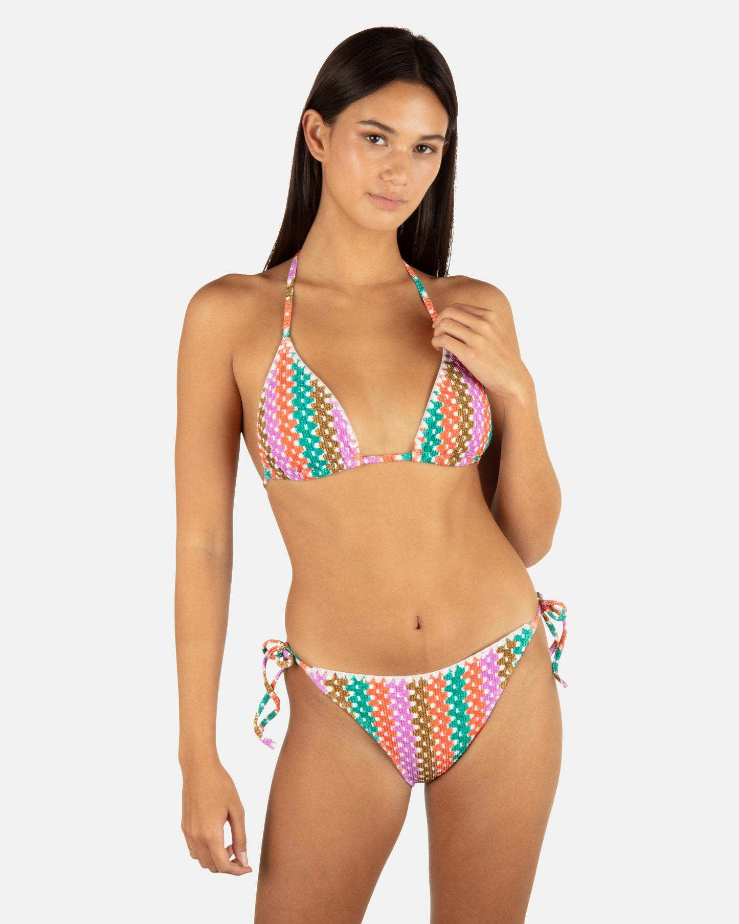 Printed Stripe Crochet Scrunch Cheeky Tie Side Bottom | Hurley - Orchid