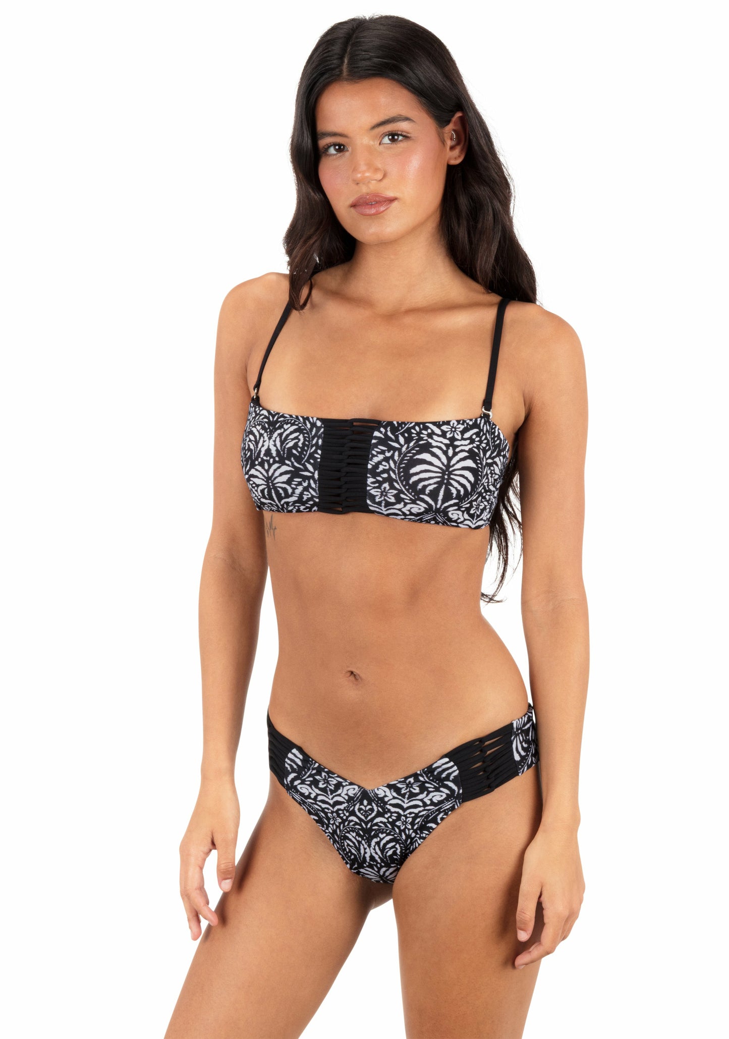 Ikat Palm Skimpy V Front Bottom | Hurley - Black / Coconut